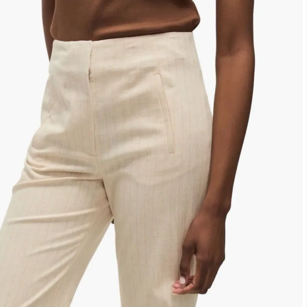 NWT Veronica Breard Jude stripe cotton blend pants in ivory with gold stripes Si - Picture 4 of 16